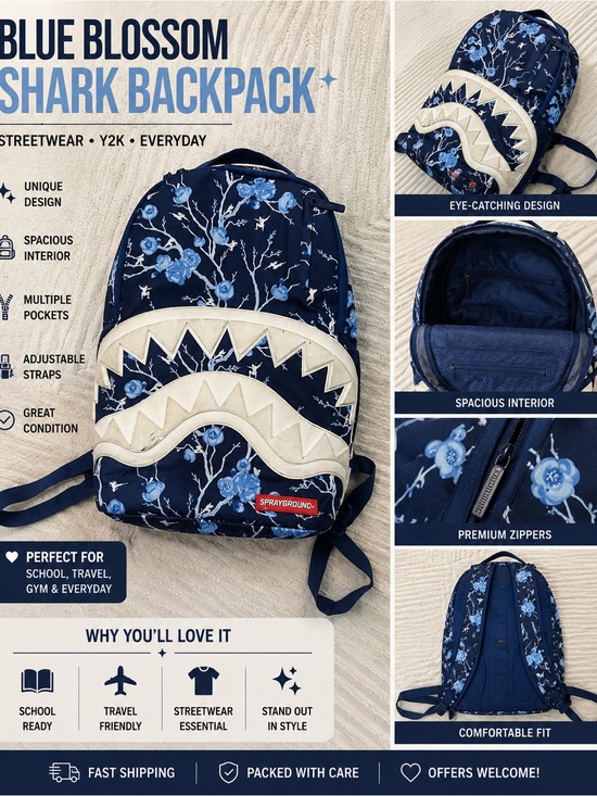 Sprayground Other - Sprayground Blue Blossom Shark Backpack